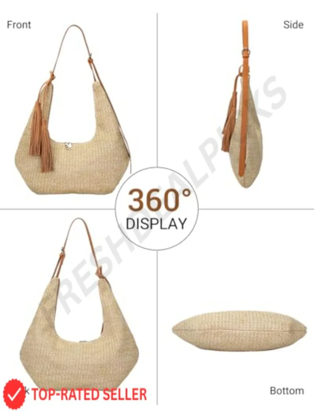 Vintage Boho Straw Fringe Tassel Hobo Handbag Women Crossbody Shoulder Bag